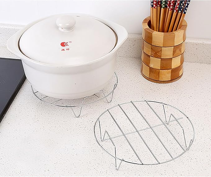 2 Pcs Steaming Rack, 5.9 Inch Round Shape Stainless Steel Steamer for Roasting Cooking, Cooling and Steaming in Kitchen and Outdoors (silver, 5.9 Inch)