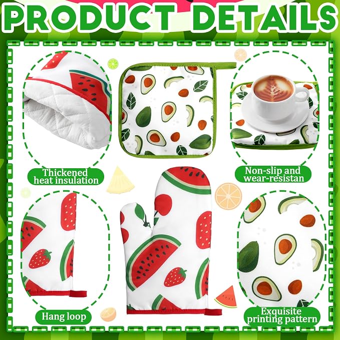 Fourluoo 10 Pcs Fruit Kitchen Decor Set Kitchen Towels Rugs Oven Mitts and Pot Holders Set for Women Mom Gift Cooking Baking Grilling