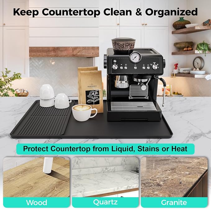 2-in-1 Coffee Mat & Dish Drying Mat Coffee Bar Mats for Countertop [Clean & Organized] Coffee Matt for Counter Silicone Coffee Tray Espresso Mat Coffee Station Mat Espresso Coffee Maker Machine Mat