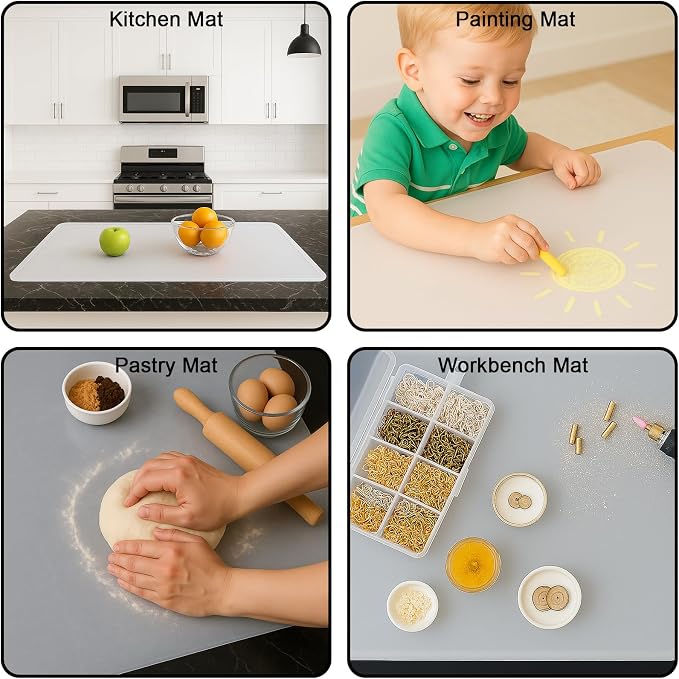 Silicone Mat 35.4"x23.6" Silicone Mats for Kitchen Counter Heat Resistant Mats for Countertop, Countertop Protector Mat, Edge Heightening Nonstick Waterproof Multipurpose Table Mat Translucent