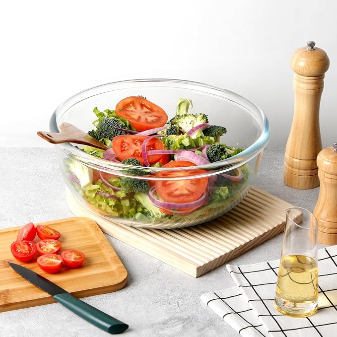 NUTRIUPS 6 QT Large Glass Mixing Bowl, Clear Big Salad Bowl for Kitchen | 6 QT Large Capacity,Borosilicate Glass Big Bowl for Sourdough Oven & Microwave Safe,Easy to Clean ﻿