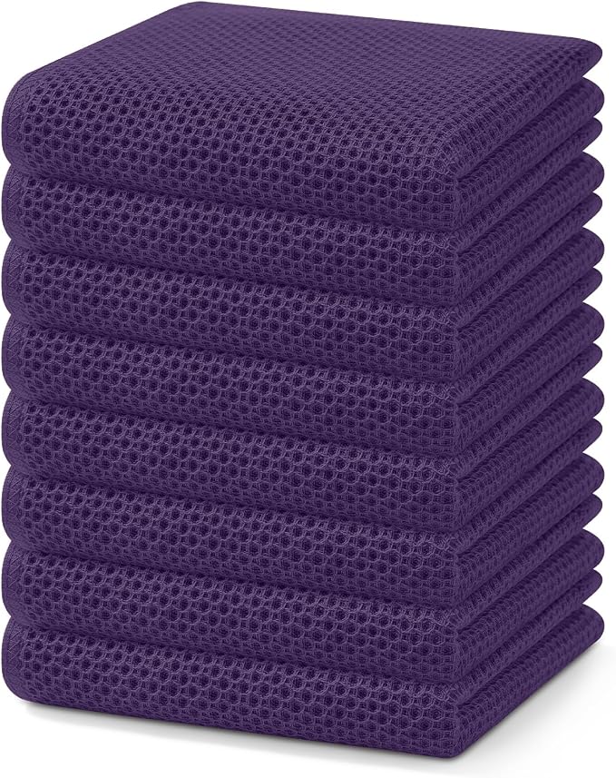 Homaxy 100% Cotton Waffle Weave Kitchen Dish Towels 8-Pack, Eggplant | 13 x 28 Inches, Ultra Soft Absorbent Dish Towels, Quick Drying Cleaning Towels