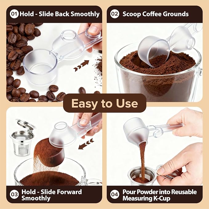 Coffee Scoop Fits Reusable K-Cups 2Tbsp, Food-Grade PCTG Funnel Scoop, Mess-Free & Precise Measuring for Coffee, Protein, Powder & Hot Cocoa (Original,1Pack)