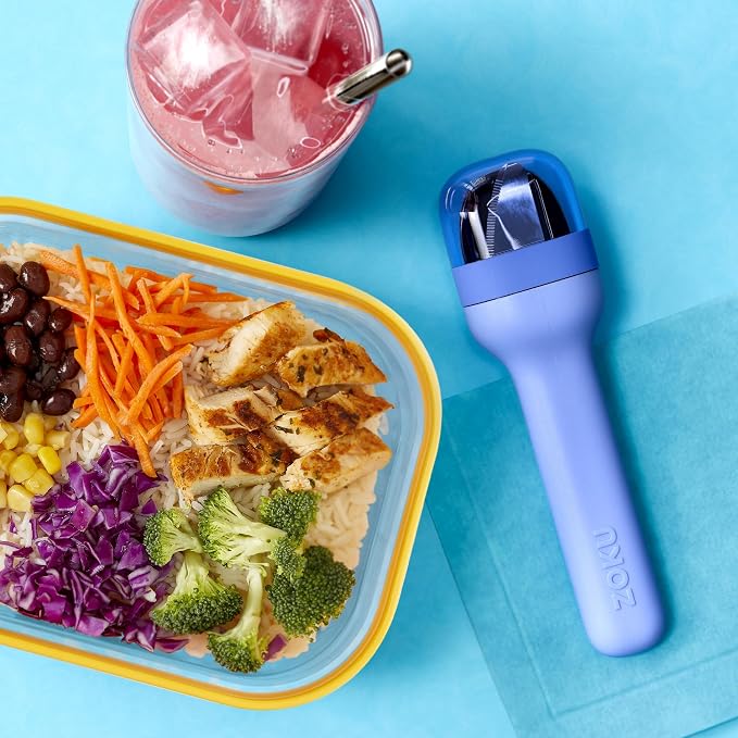 Zoku Pocket Utensil Set Stainless Steel Fork, Knife, and Spoon in Case Blue