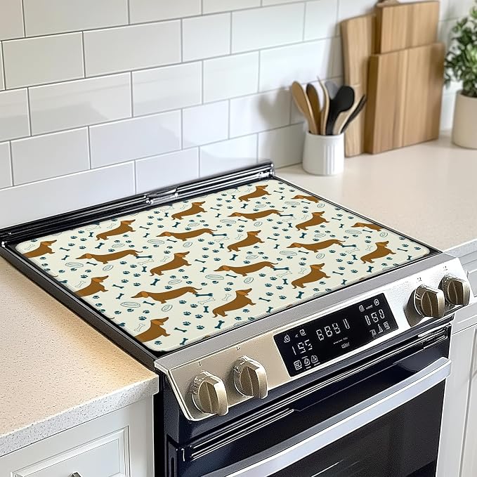 Stove Top Cover for Electric, Dachshund Dog Paw Glass Ceramic Stove Cover,Heat Resistant Flat Stovetop Protector, Dish Drying Mats for Kitchen