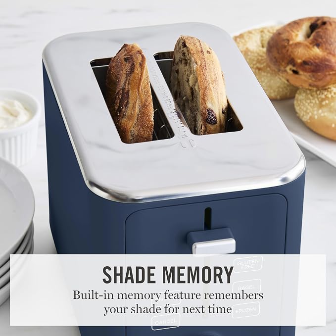 Martha Stewart 2-Slice Toaster, 3 Presets & 10 Shade Settings, Indigo Blue