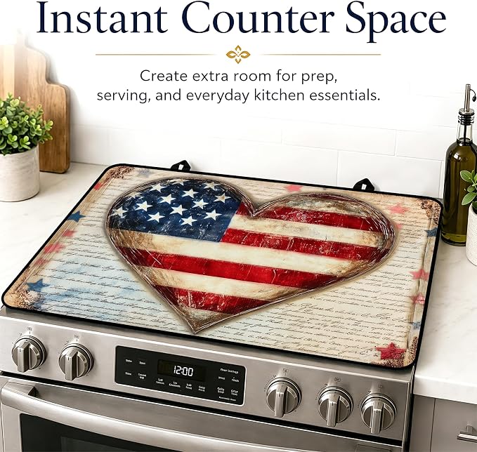 Patriotic Electric Stove Top Cover | Heat Resistant Glass Cooktop Protector for Kitchen Ceramic Countertops, Multiuse Stove Cover and Dish Drying Mat