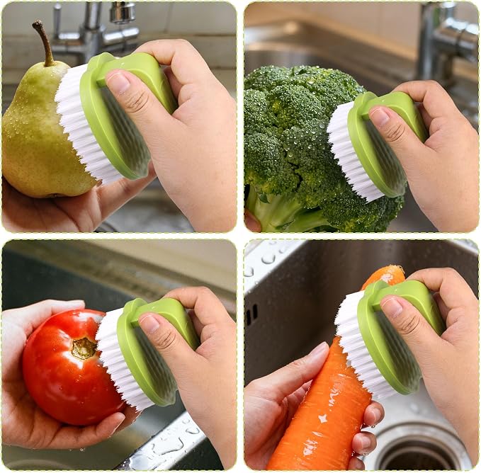 2pcs Vegetable Scrubber Brush, PP Fruit and Food Cleaning Kitchen Gadget with Stiff Bristles & Ergonomic Handle, Produce Cleaner Tools for Veggie Potato Carrot Apple (White & Green)