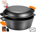 TLGREEN Cast Iron Dutch Oven 5.1QT Pot 1.9QT Skillet Lid Silicone Holders | Cast Iron Skillets, Heat Resistant Stand Included, Fits All Heat Sources for Outdoor Camping, Safe for Long High Temp Cooking