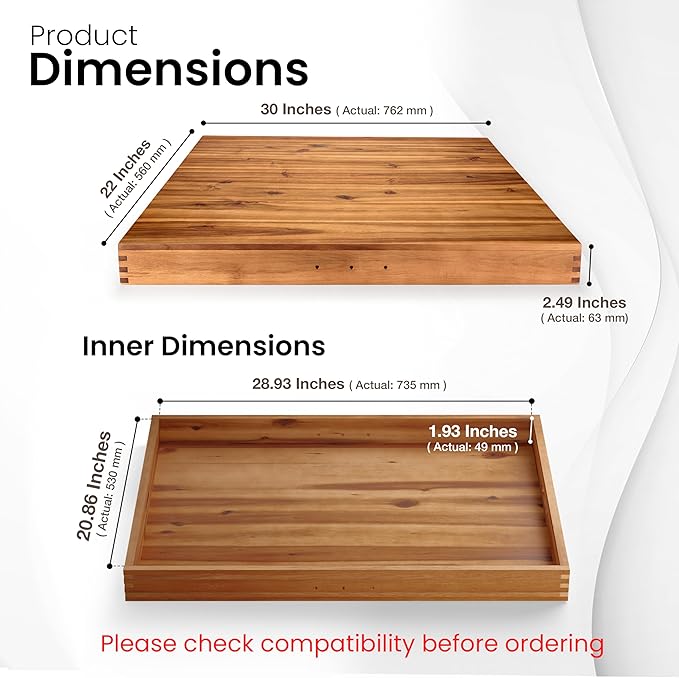 TIDITA Stove Top Covers for Electric Stove, Noodle Board, 30”x22” (Outer) | 28.9”x20.8” (Inner), Acacia Wood, Integrated Handles, Non-Skid Pads, X-Large Wooden Noodles Board stove cover, Multi-Use