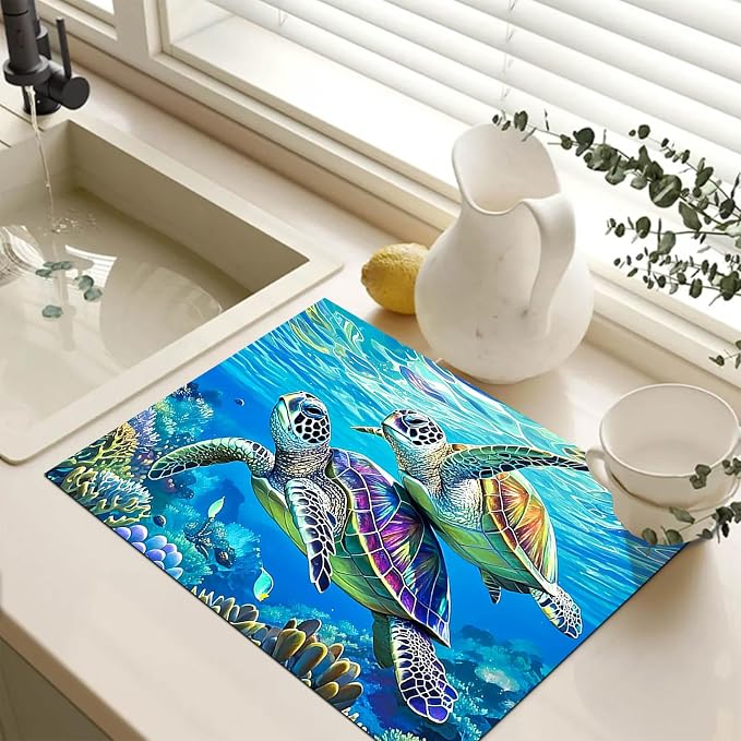 HOMETITUTE Sea Turtle Stove Top Cover 28x20 Diatomite Heat Resistant Mat