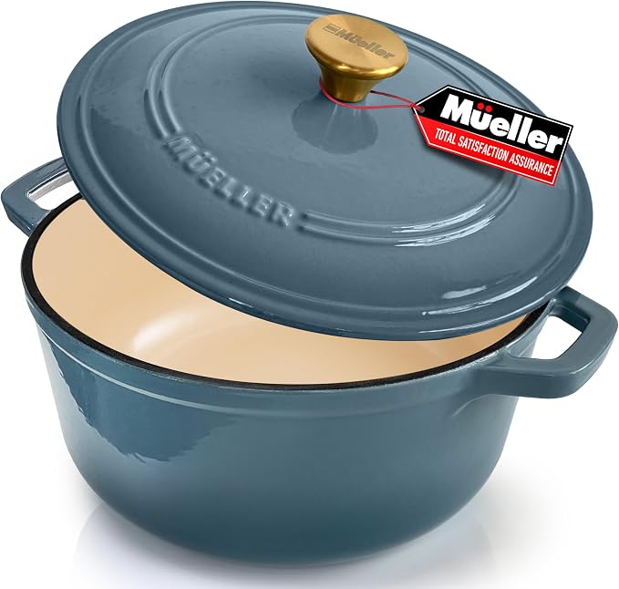 Cast Iron Pot Dutch Oven, Heavy-Duty, Oven-Safe up to 500° F & Across All Cooktops, Bread Pan with Lid & Knob, Cast Iron Cookware, Blue Kitchen Accessories, Mineral Blue | Heavy-Duty, Oven-Safe up to 500° F, All Cooktops Compatible, Bread Pan with Lid ...