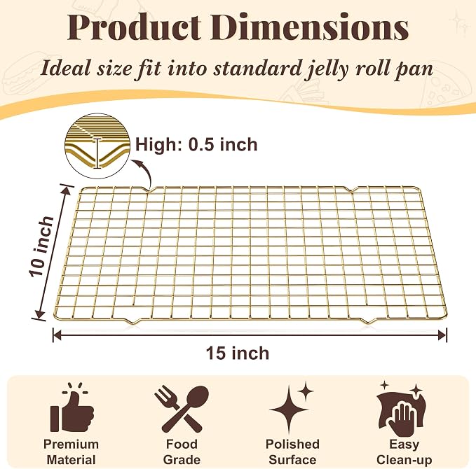Cooling Racks for Cooking and Baking - 2 PCS 10" x 15" Grid Wire Baking Rack for Oven Cooking, Baking, Grilling, Roasting - Dishwasher Safe Bacon Rack - Fits Jelly Roll Cookie Sheet Pan