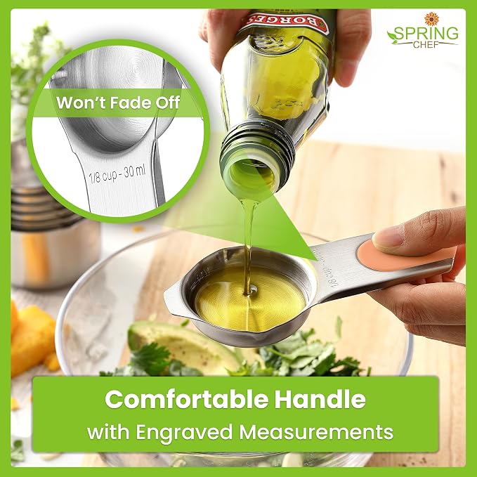 Spring Chef Magnetic Measuring Cups & Spoons Set of 15, Patented, Pastel | Stackable Stainless Steel Measuring Cups & Heavy Duty Metal Measuring Spoons with Levelers for Dry & Liquid Ingredients