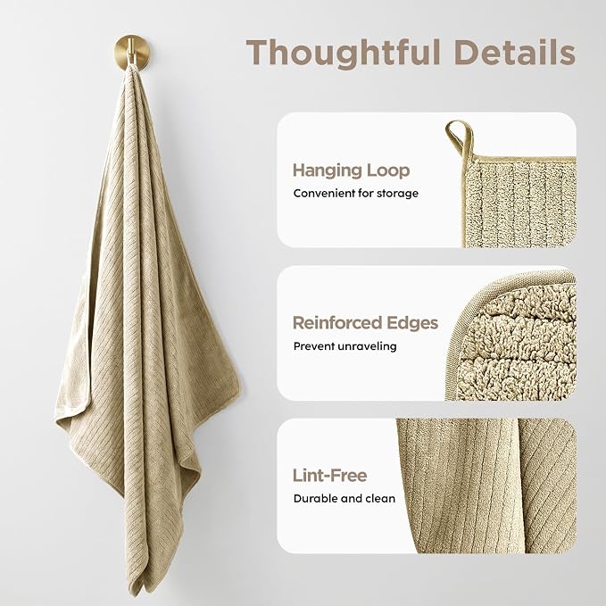 8 Piece Bath Towels Set, 2 Oversized 35 * 70 in Bath, 2 Hand, 4 Wash | Luxury Soft Microfiber, Super Absorbent Thick, Quick Dry, Shower Towels for Bathroom, Spa & Hotel, Beige