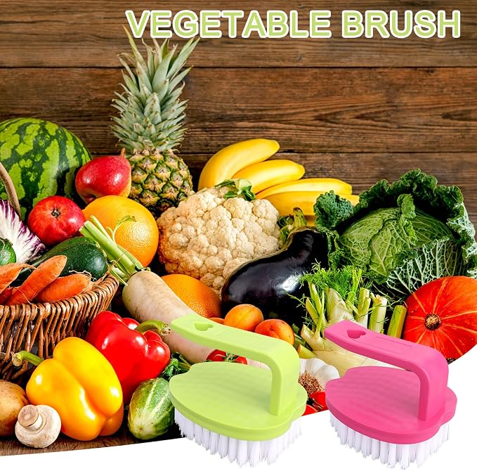 2pcs Vegetable Scrubber Brushes, 8x7x6.5cm/3.15x2.76x2.56in PP Material Fruit and Veggie Brush with Stiff Bristles and Handle for Potatoes Carrots & Fruits (Red & Green)