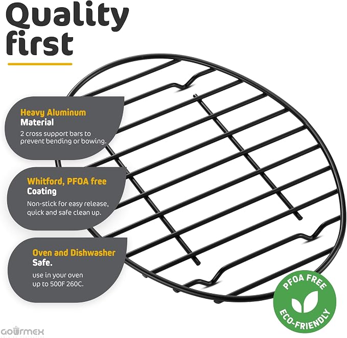 Black Oval Roasting Rack with Integrated Feet | Stainless Steel Kitchen Rack With Non-Stick Coating, PTFE Free | Oven and Dishwasher Safe | Ideal for Cooking, Roasting, Drying, Grilling