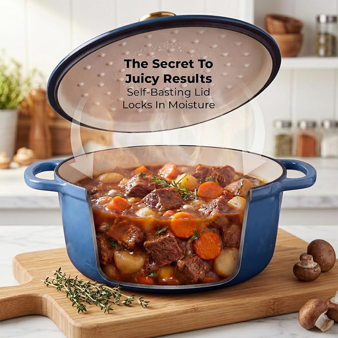 Zulay Kitchen 6.4QT Enameled Cast Iron Dutch Oven Pot with Lid, Heavy-Duty Soup Pot for Stews, Braising, Roasting & Sourdough Bread Baking, Oven Safe up to 500°F - Aquamarine