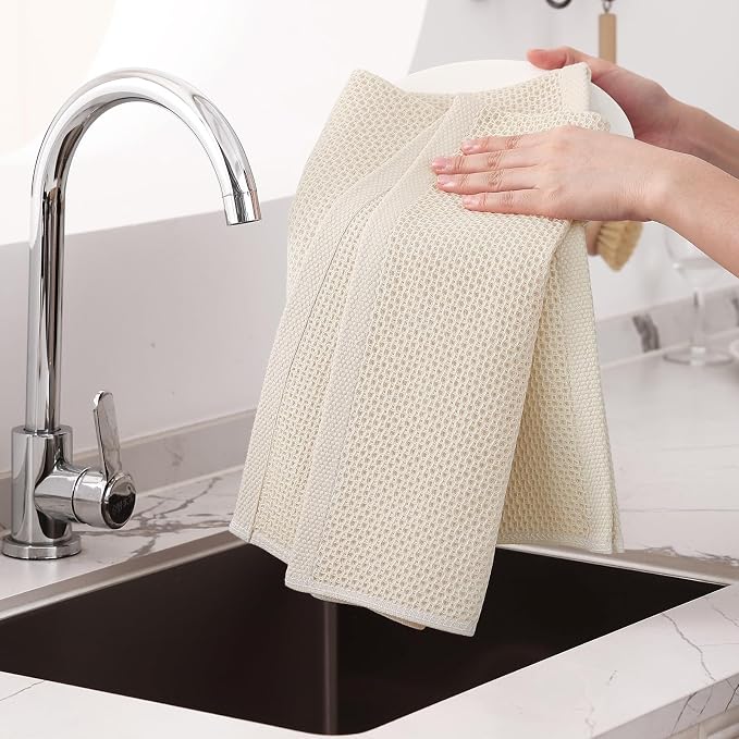 Homaxy 100% Cotton Oversized Waffle Weave Kitchen Towels, 5-Pack, Beige | 20 x 28 Inches, Ultra Soft Absorbent Dish Towels, Quick Drying Large Cleaning Towels