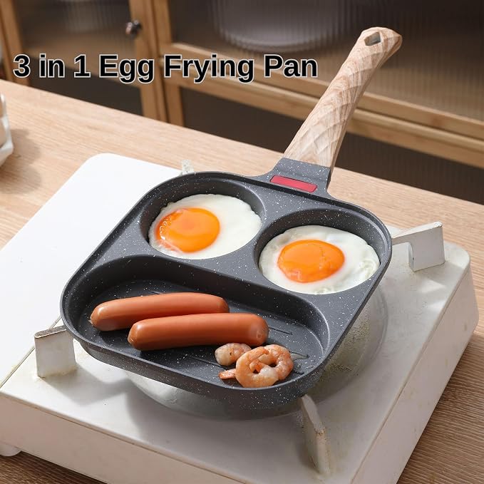 Egg Pan with Lid 3 Cup Nonstick Egg Frying Pan Omelette Skillet | Aluminum Omelet Pan with Glass Lid and Spatula, and Silicone Brush. Works for Breakfast Eggs, Bacon, and Mini Pancakes.