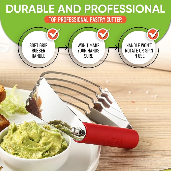 Spring Chef Large Dough Blender For Baking - Durable Pastry Blender - Red | Heavy Duty Dough Mixer Hand Tool w/ Stainless Steel Blades, Professional Pastry Cutter Tool for Easy Mixing, Dishwasher Safe