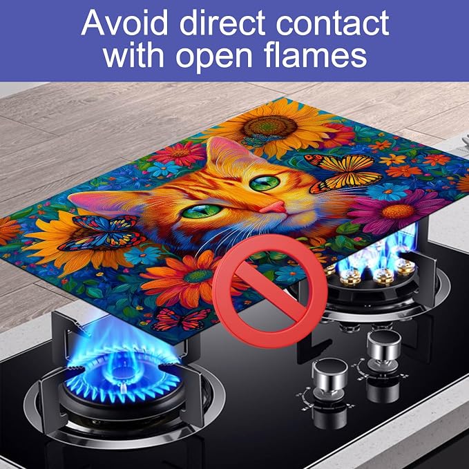 HOMETITUTE Vibrant Cat Stove Top Covers for Electric Stove Cover 28x20 Inches Heat Resistant Diatomite Glass Top Pad Protector Stovetop Cover Decorative Kitchen Mat for Cooktop Countertops and Sinks