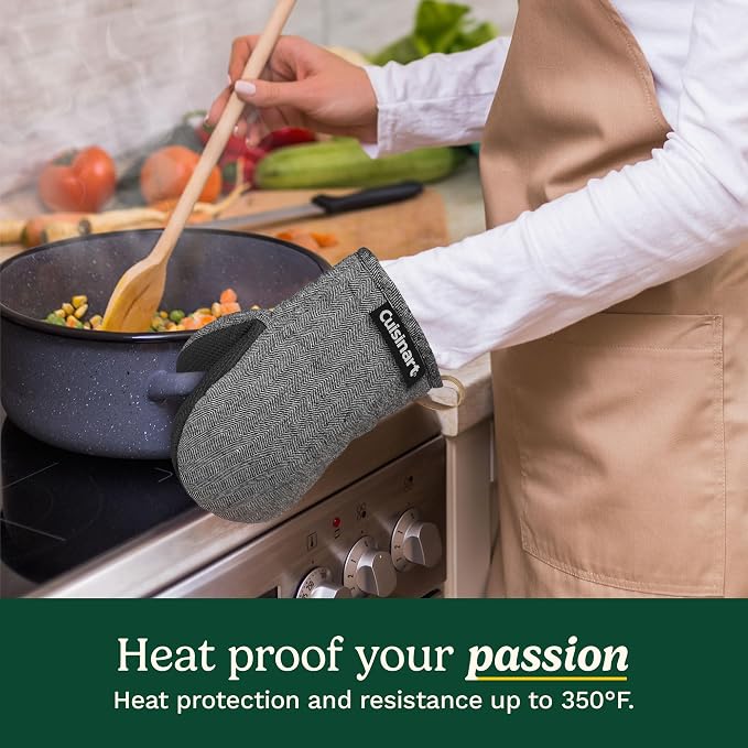Cuisinart Heritage Mini Oven Mitts, 2-Pack, Neoprene, Heat Resistant 350F | Cotton-lined, non-slip neoprene palm, ambidextrous design, leather hang loop, ideal for smaller hands and everyday cooking