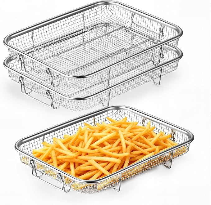 P&P CHEF 11.8 Inch Air Fryer Basket for Oven, Air Fryer Rack, 3 Pieces | Food-grade Stainless Steel Air Fryer Accessories for Frying Cooking Baking Roasting, Ideal for Fried Food, Dishwasher Safe