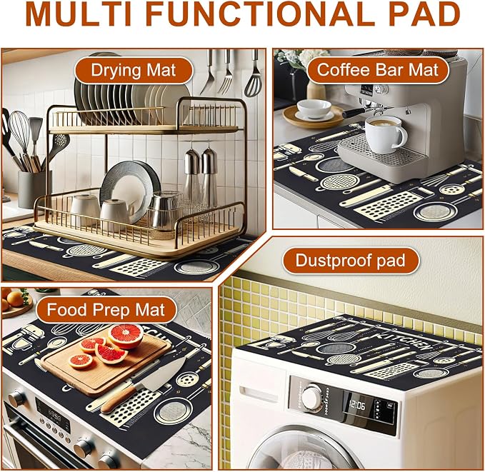 HOMETITUTE Stove Top Cover 28x20 Utensil Design Heat Resistant Mat