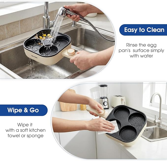 Electric Egg Pan Nonstick: No Stove Needed 900W 4-Cup Omelette Pan | Granite Material, 2 Power Adjustable, Breakfast Non Stick Frying Pans Skillet for Eggs, Pancakes, Crepes, Plett and More