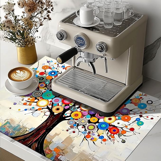 HOMETITUTE Vibrant Circle Tree Stove Top Cover 28x20 Abstract Art Mat