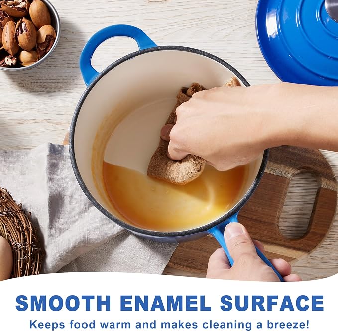 1 Quart Saucepan with Lid, Leonyo Enameled Cast Iron Dutch Oven Pot, Non Stick Small Cooking Pots Kitchen Induction Cookware for All Cooktops Cooking Pasta, Soup, Ramen - Up to 500°F, Dark Blue