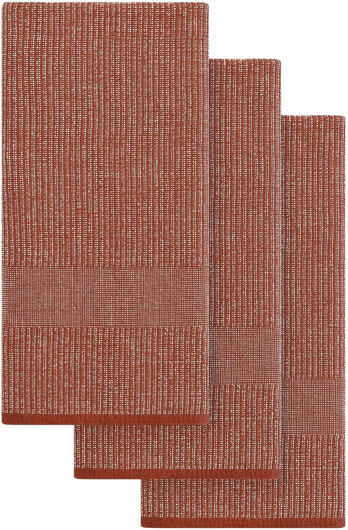 Mordimy Premium Large Cotton Kitchen Towels (18"x 28", 3 Pack), Rust | 100% Ring Spun Cotton, Super Absorbent, 380 GSM, Flat & Terry, Soft, Hanging Loop Dish Towels