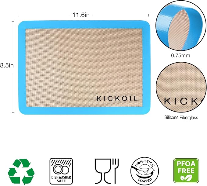 Silicone Baking Mats Set of 3, Non-Stick Reusable BPA-Free Oven Liners | Non Slip Silicone Baking Sheet for Cookies, Macarons, Bread and Pastry, Dishwasher Safe, 11.6'' x 8.5''(Quarter)