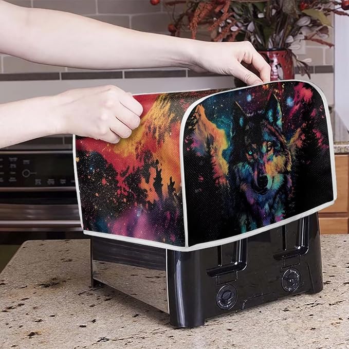 Starry Wolf Print Toaster Oven Dust Cover 2 Slice Anti Fingerprint Bread Maker Cover Decorative Small Kitchen Appliance Covers for Kitchen Counter