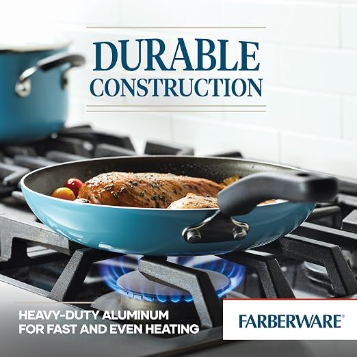 Farberware Cookstart Aluminum DiamondMax Nonstick Cookware Set, Kitchen Essentials, 15-Piece, Aqua