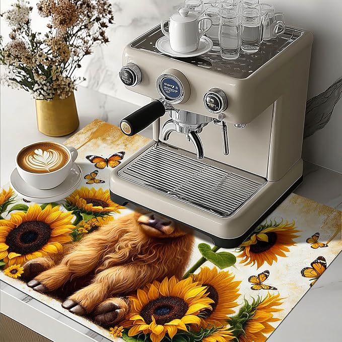 HOMETITUTE Highland Calf Stove Top Cover 28x20 Sunflower Diatomite Mat