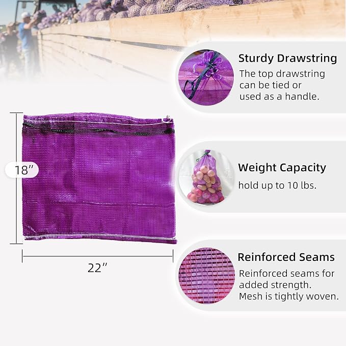 Mesh Firewood Bags 22"×18" 150 Per Pack Crawfish Sacks, Firewood Bags for Selling, Onion Bag Storage Potato Sacks Mesh Wood Bag Bulk (Pack of 150)