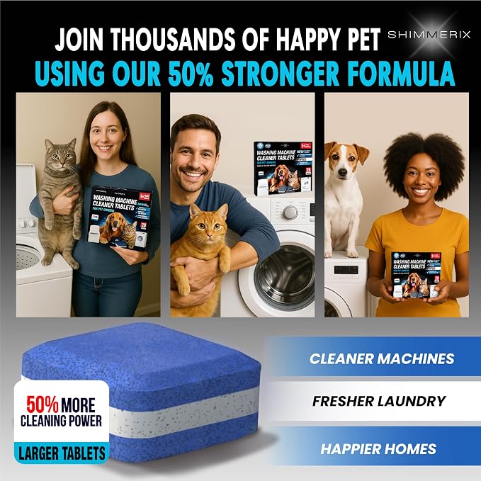Washing Machine Cleaner New Ultra Pro Tablets, 50% Stronger for Pet Owners | 28 Pack, Remove Tough Pet Hair, Deep Cleaning, Odor, Residue, Grime, No Dander Buildup, Septic Tank Safe, HE Front & Top Load