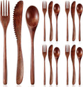 Geiserailie 12 Pcs Wooden Utensils for Eating Wooden Spoon Fork Knife Set | Reusable Cutlery Set, Dinner Silverware, Natural Wood Flatware, Kitchen Tableware