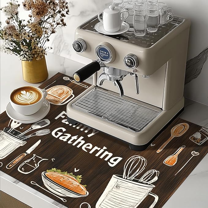 HOMETITUTE Stove Top Covers for Electric Stove Heat Resistant 28x20 Inch Glass Cooktop Protector Counter Mat Kitchen Decorations Dish Drying Mat Wooden Style Delicious Cuisine Design