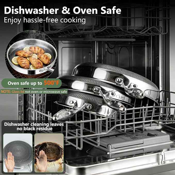 Non Stick Frying Pans, 12-inch with Lid, Hybrid Frying Pans Nonstick Stainless Steel Skillets, Dishwasher & Oven-Safe, Stay-Cool Handle, PFOA Free Cookware, Compatible with All Cooktops