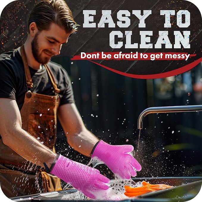 KITCHEN PERFECTION S Silicone Smoker BBQ Gloves - Heat Resistant Oven Mitts | Waterproof, 5-Finger Design For A Better Grip, for Pitmasters, Meat Smoking, Grilling, Cooking, Frying Turkey | Grill Gift