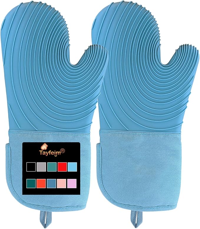 Silicone Oven Mitts-13.6 in Extended Oven Mitts Heat Resistant 500F, Oven Gloves with Soft Liner Good Grippy BPA-Free Easy to Clean Flexible-Oven Mits Set for Cooking Baking Grilling BBQ