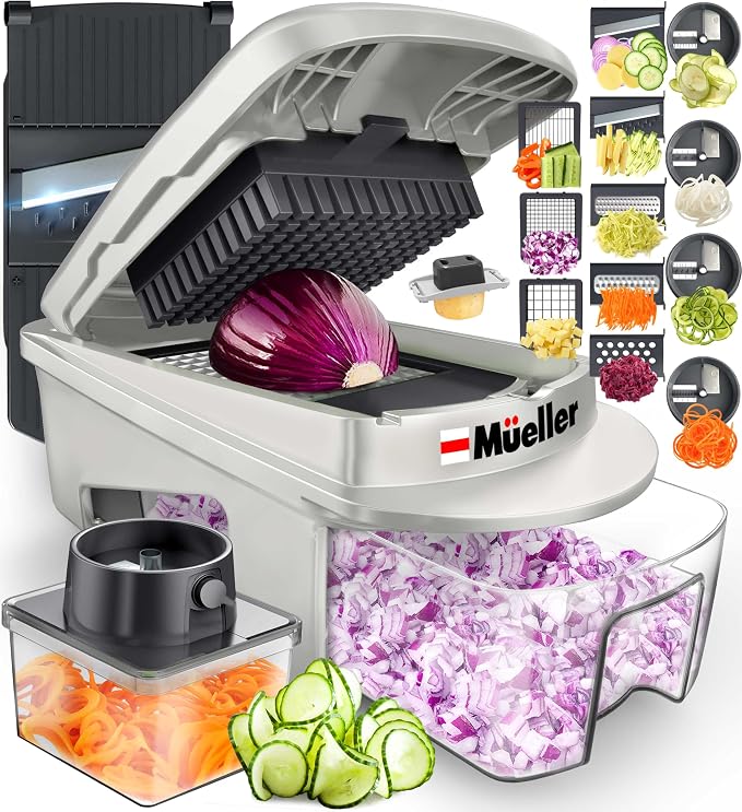 Mueller Pro-Series 12 Blade Vegetable Chopper, Mandoline Slicer and Spiralizer, White/grey