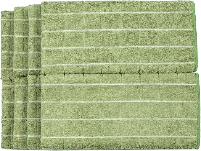 Microfiber Dish Towels - Soft, Super Absorbent and Lint Free Kitchen Towels - 8 Pack (Lattice Designed Olive Colors) - 26 x 18 Inch (Olive Green)