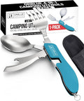 Orblue 4-in-1 Camping Utensils, 1-Pack, Portable Stainless Steel Spoon, Fork, Knife & Bottle Opener Combo Set - Travel, Backpacking Cutlery Multitool, Blue