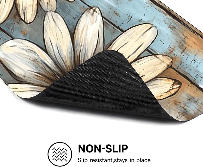 Daisy Stove Cover 28.3 x 20.5 Inches, Farmhouse Stove Top Protector, Heat Resistant Non Slip Glass Electric Stove Cover Board, Rustic Floral Kitchen Decor Mat (White sunflower)