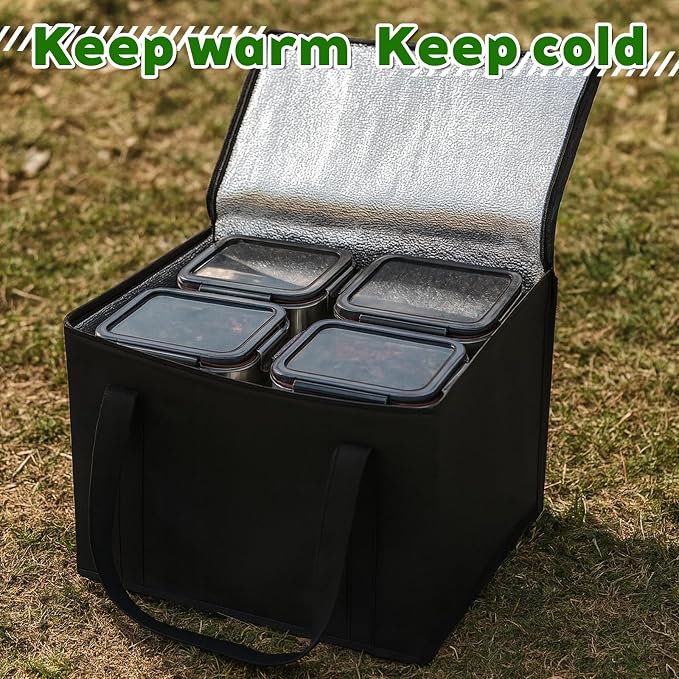 SHENLIU Set of 6 Large Insulated Reusable Grocery Bags, Foldable Washable | Heavy Duty Cooler Totes with Sturdy Zipper and Handles Insulated Food Delivery Bag for Hot and cold Food 16.1" x 13" x 10.2"