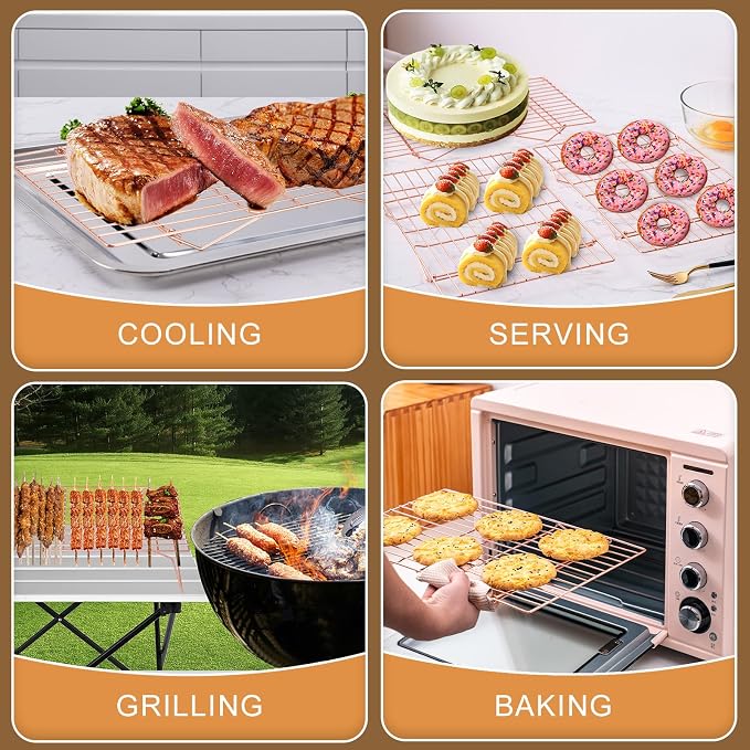 Briout Cooling Rack for Cooking Baking 3 Tiers,16"x10" Wire Rack, Rose Gold | Thick Wire Rack, Oven & Dishwasher Safe, for Roasting, Grilling, Drying, Fits Half Sheet Pan